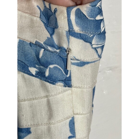 Vintage Blue & White Floral Fit Flare Dress Boat Neck Size 6 90s Y2K Preppy - Picture 13 of 15